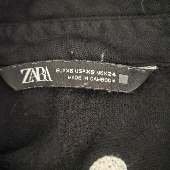 Zara Black Button Up Embroidered Pom Pom Polka Dot Collared Dolman Sleeve Top XS - Picture 13 of 14